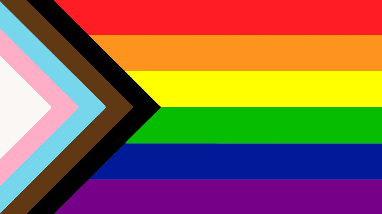 Progressive pride flag with inclusivity symbols